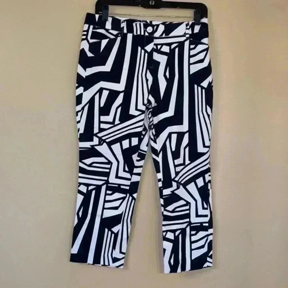 New York & Company Navy and White Abstract Print Cropped Pants Capris Size 6 - Picture 1 of 8
